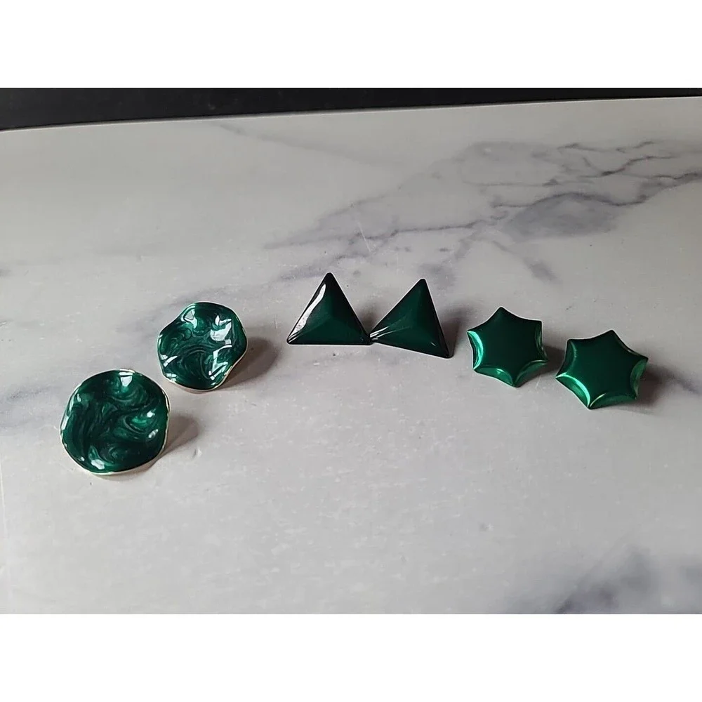Vintage Green Enamel Stud Earring Lot